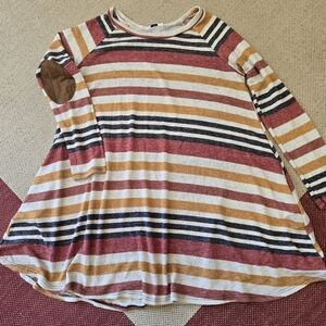 Striped Knit Tunic Top L Tent/flare Eloges Earthy Colors